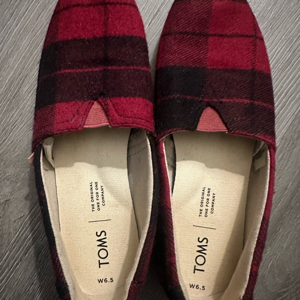 TOMS Red Flannel Plaid Slip-On Shoes